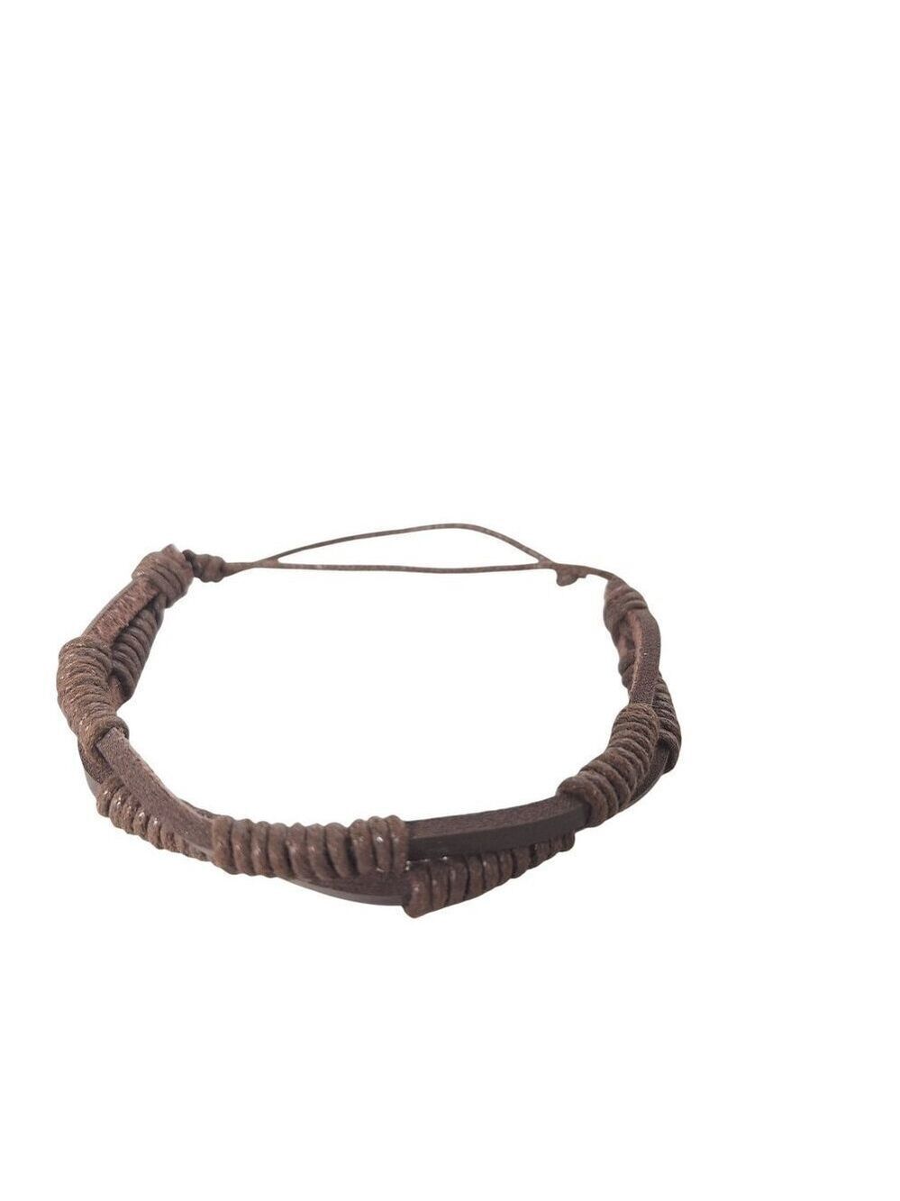Brown Genuine Leather Braided Wrap Bracelet Unisex OS